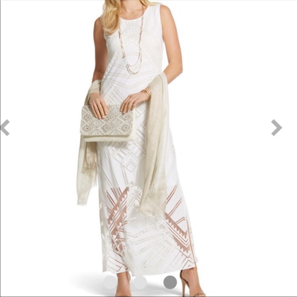 NWT -Chico’s White maxi dress long w/pattern size 8